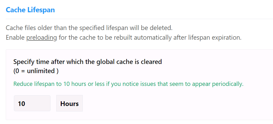 Control cache file duration Control cache file duration